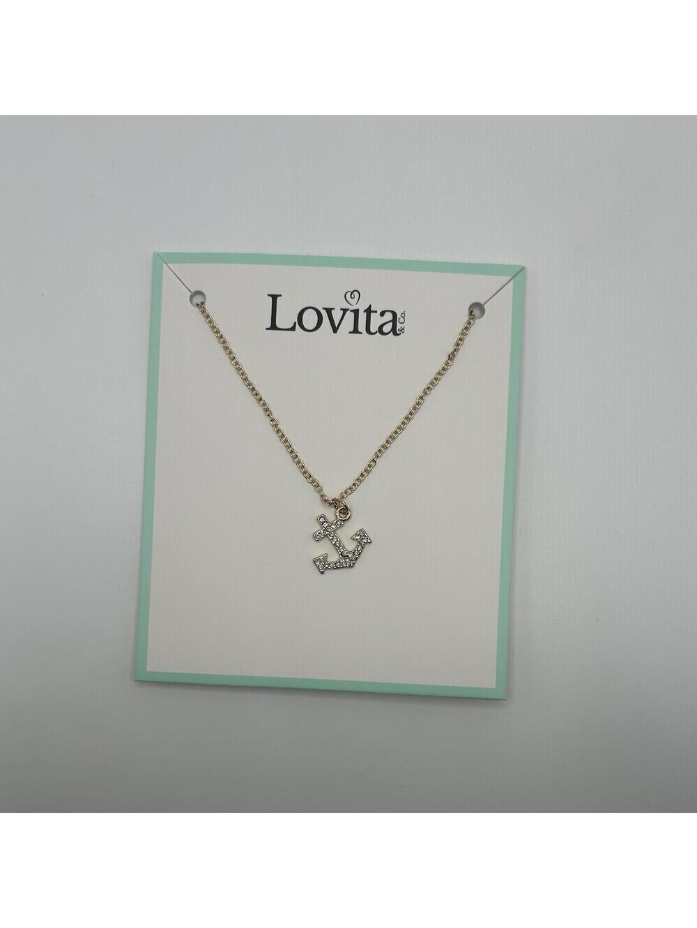 Lovita & Co. Long Chain Gold Color Gemmed Anchor Charm